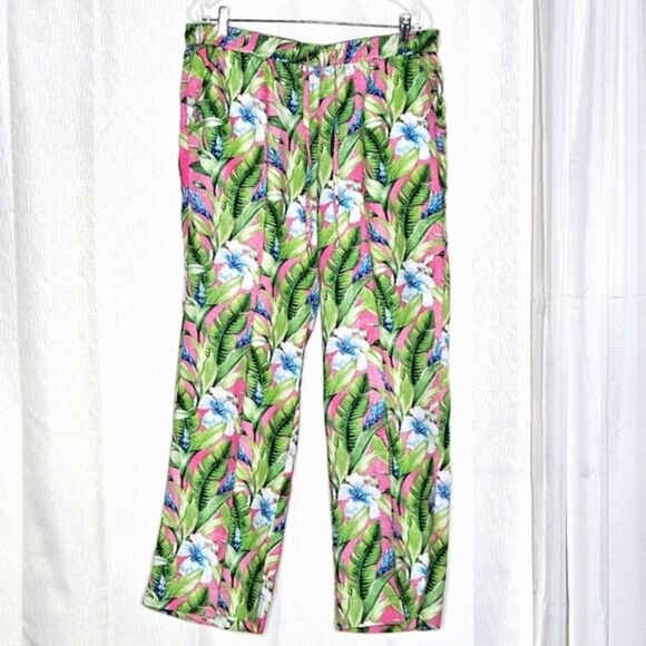 Tommy Bahama Tulum Blooms Tropical Wide Leg Drawstring Waist Linen Trouser Pants - Picture 2 of 11